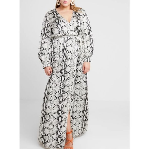 Missguided Plus long sleeve maxi dress in snake - Picture 3 of 11